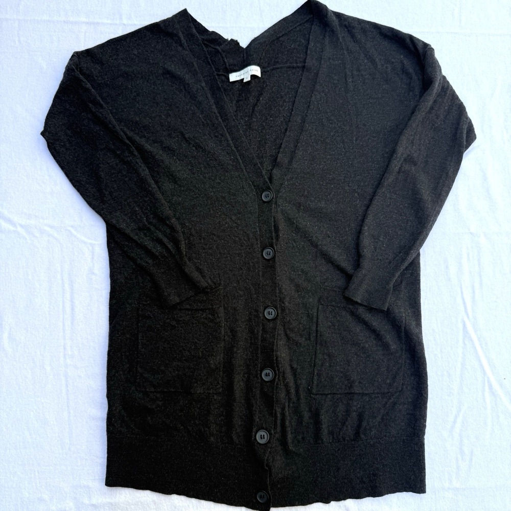Veronika Maine Australian Merino Wool Cardigan Dark Gray Size M Button Up V-Neck